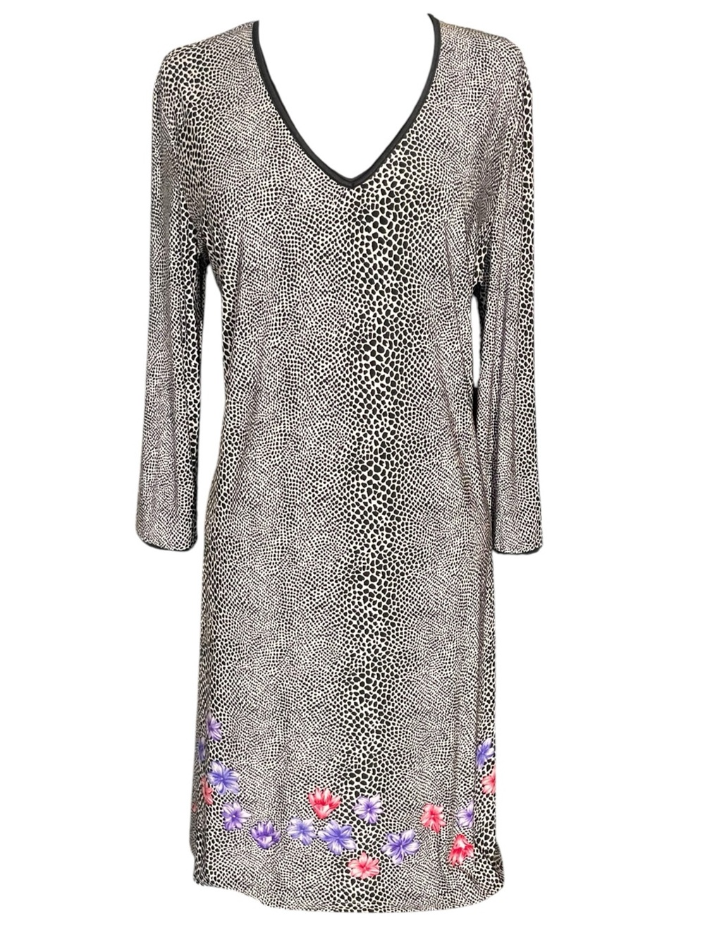 Saks Fifth Avenue Archive V-Neck Animal Print Floral Accent Shift Dress Size L